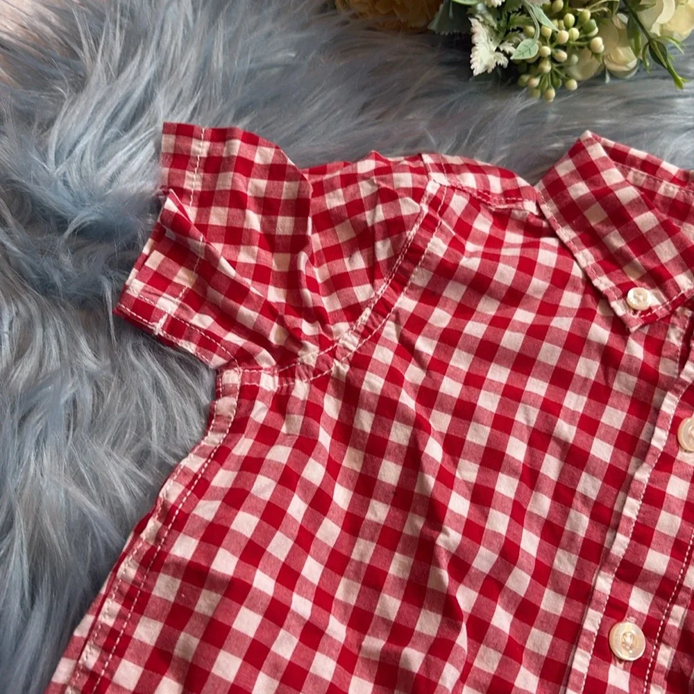 Baby Gap Red White Gingham Short Sleeve Button Down Shirt sz 18-24 months